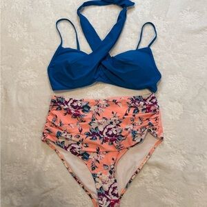 Cupshe Blue and Floral Bikini Set